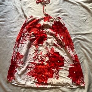 Red & White Floral Halter Sundress